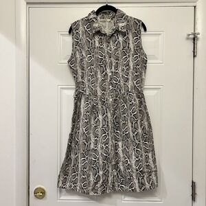 Laura Bianchi Italy W vacation summer Linen Sleeveless Shirt Dress Snake Print S
